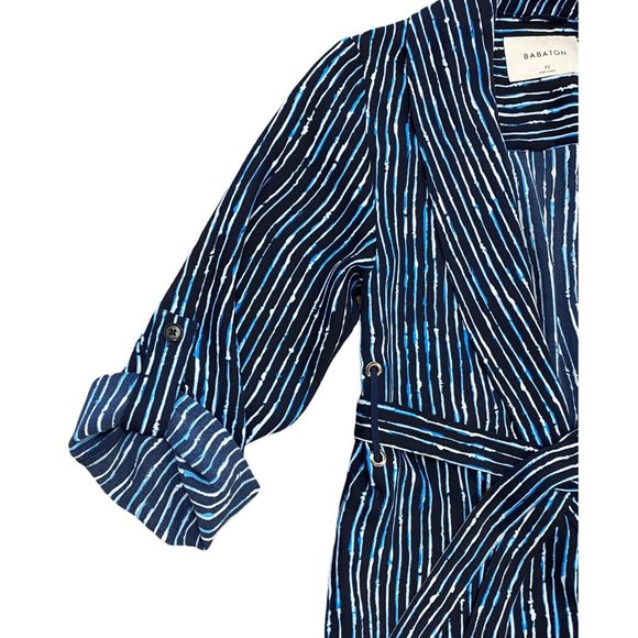 Babaton XS Blue White Pinstripe Kahlo Tie Robe Jacket Coat Aritzia Blazer Pocket - Picture 4 of 9